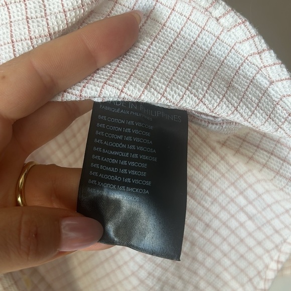 Club Monaco button down shirt pink white checks waffle collared size small slim - Picture 5 of 7